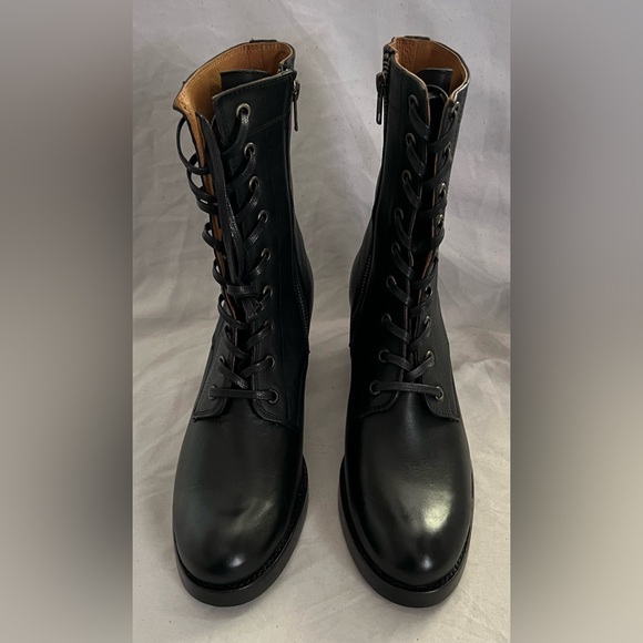 Frye Black Leather JEAN LACE UP BLOCK Heeled Ankle Booties US 9B. $348 - Picture 14 of 16